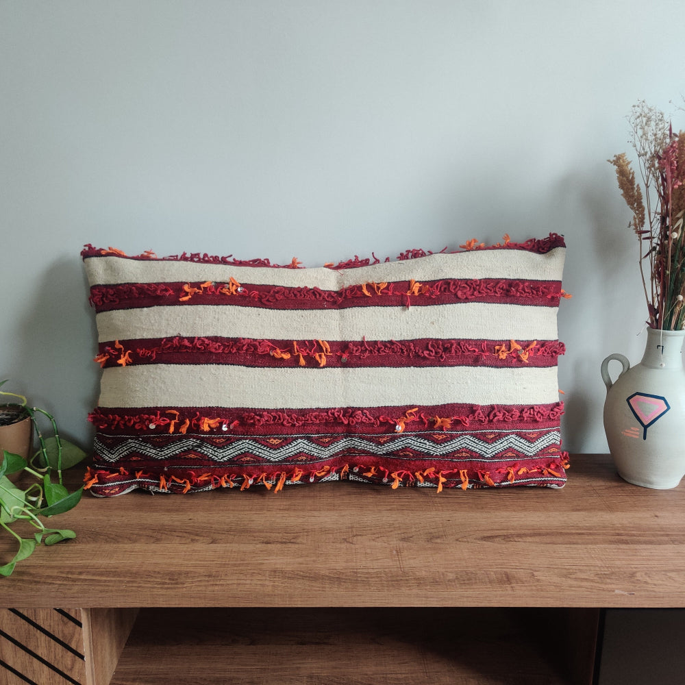 Coussin berbère Handira rouge et blanc