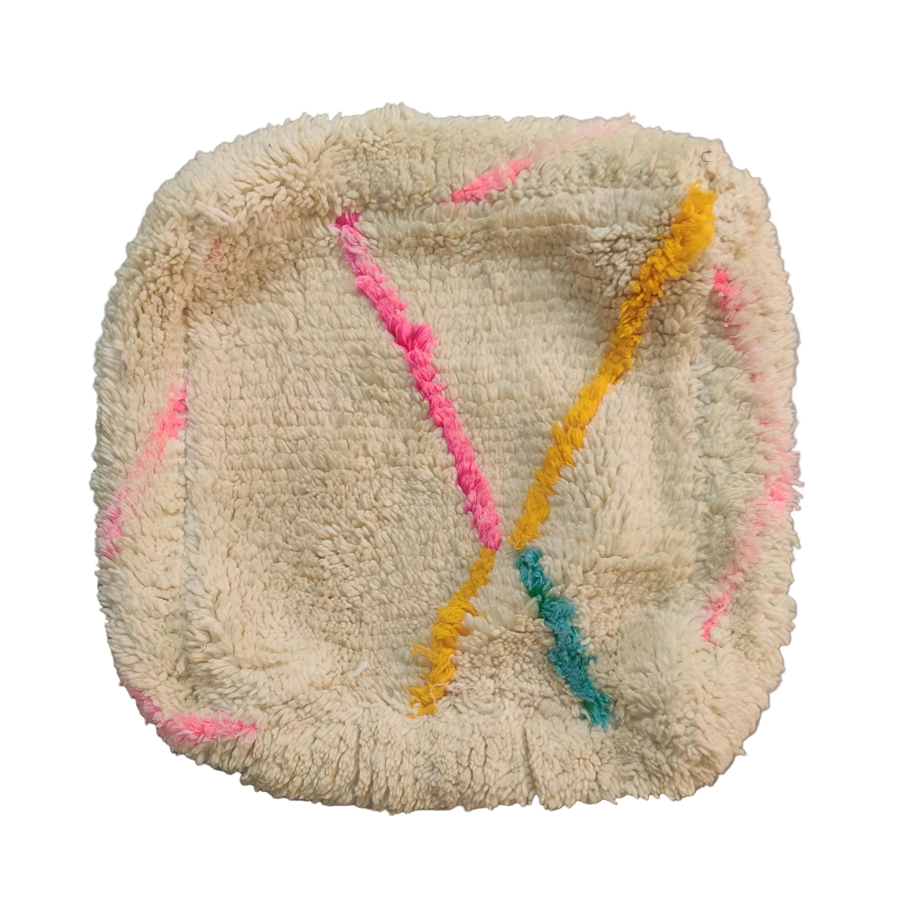 Pouf berbère écru lignes fluo Azilal