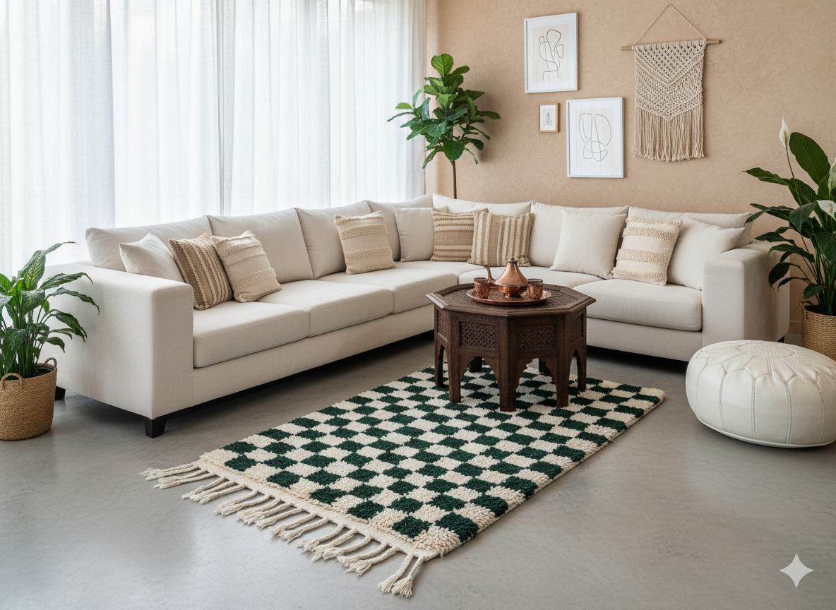 Petit tapis berbère carreaux verts - MAZIR Décoration