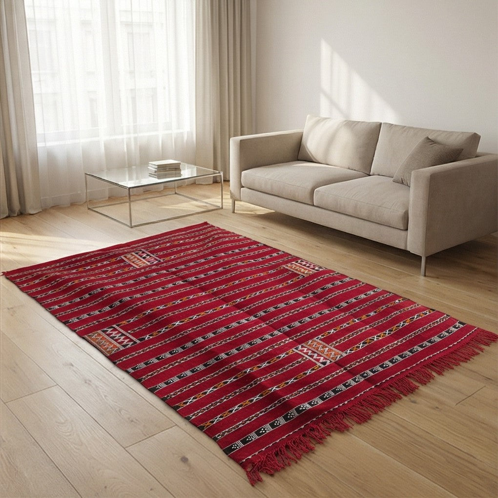 Tapis marocain kilim rouge 140x230 cm