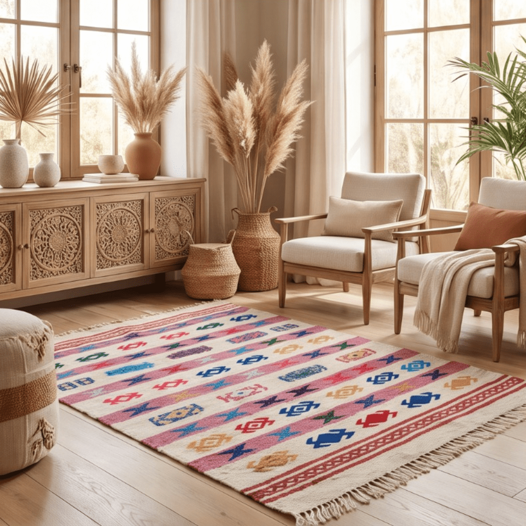 Tapis berbère multicolore kilim 90x140 cm