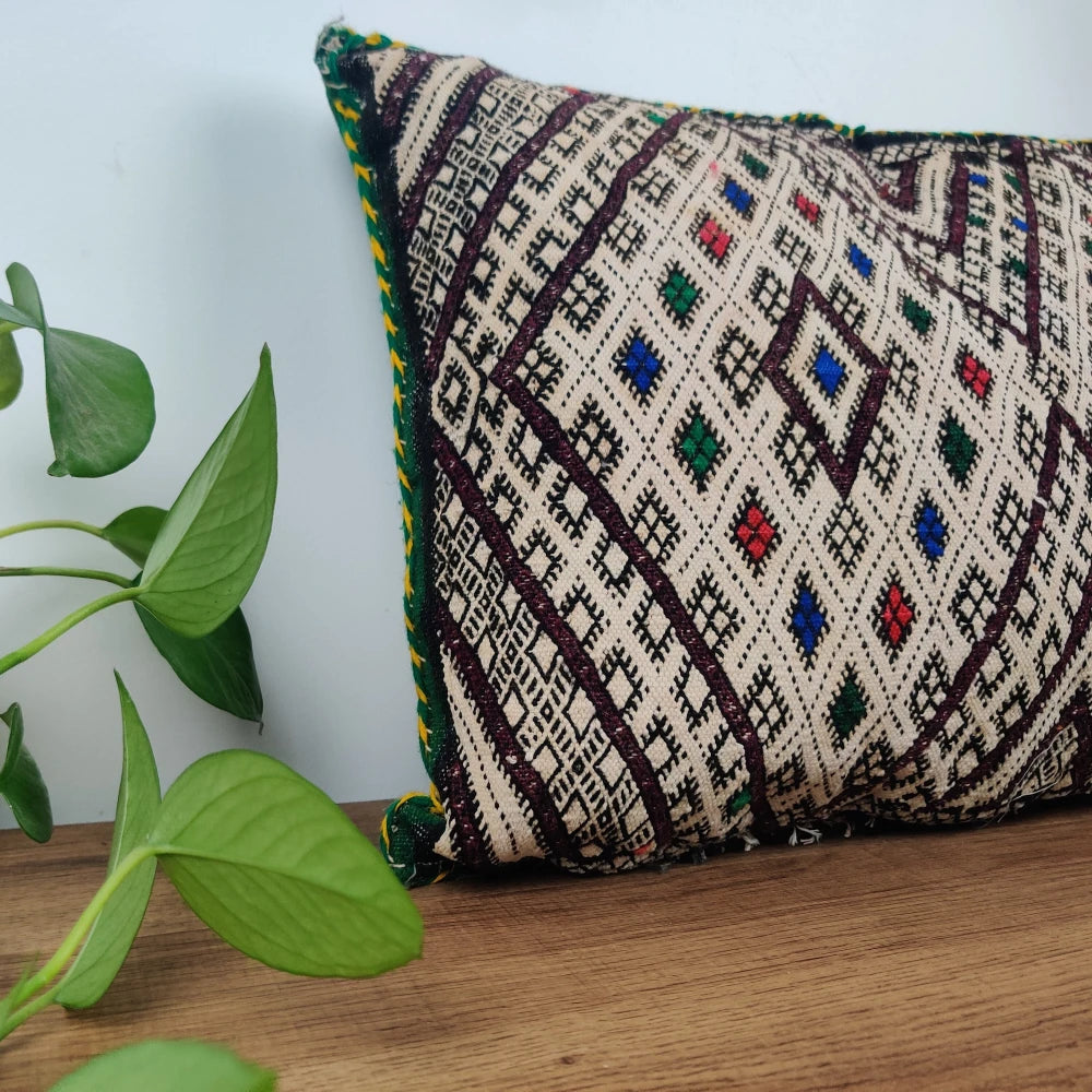Ancien coussin Kilim blanc noir - MAZIR Décoration