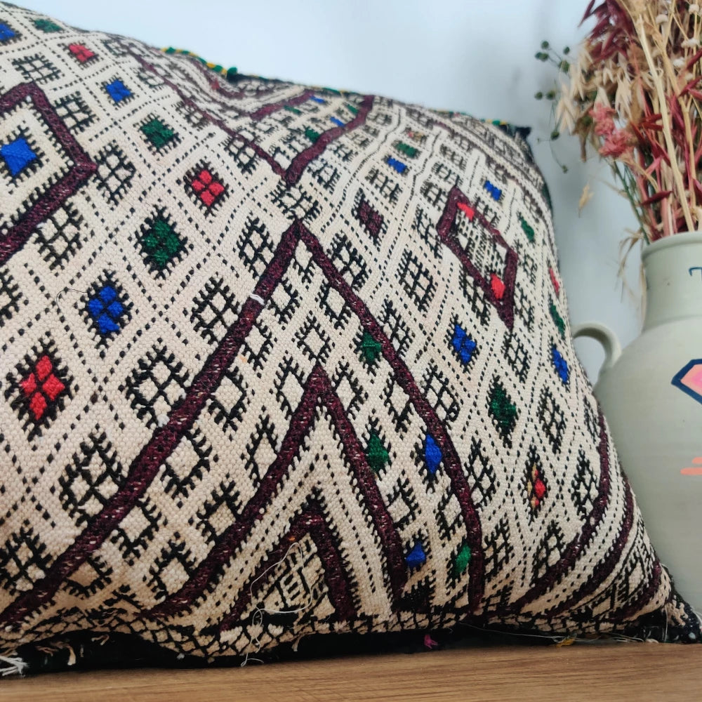 Ancien coussin Kilim blanc noir - MAZIR Décoration