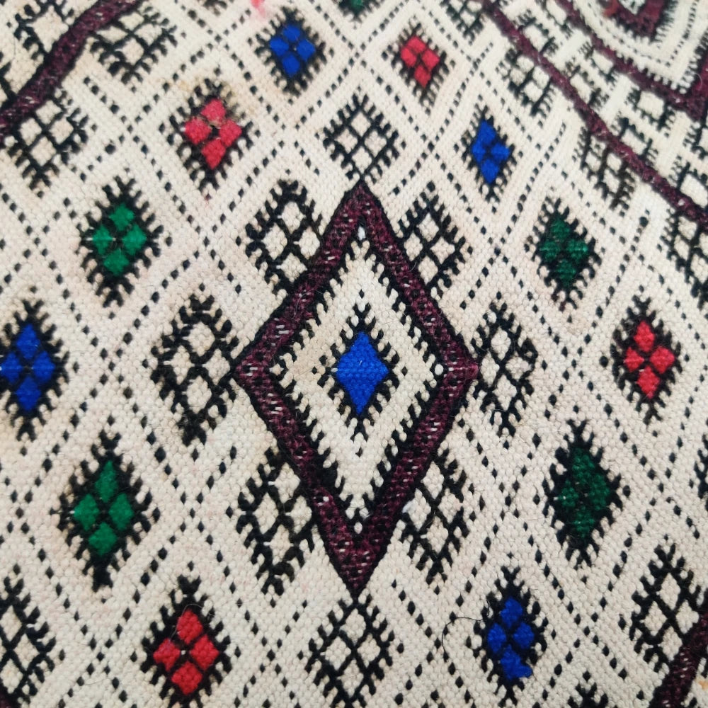 Ancien coussin Kilim blanc noir - MAZIR Décoration