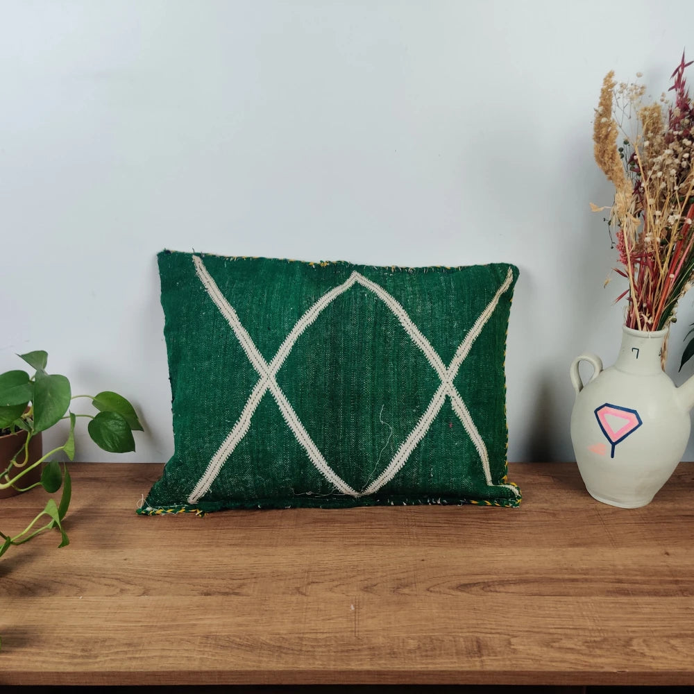 Ancien coussin Kilim blanc noir - MAZIR Décoration