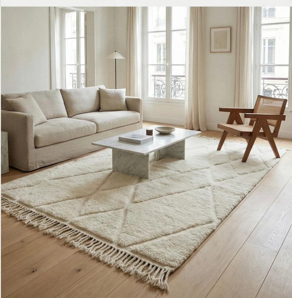 Tapis berbère à motifs blancs abstraits