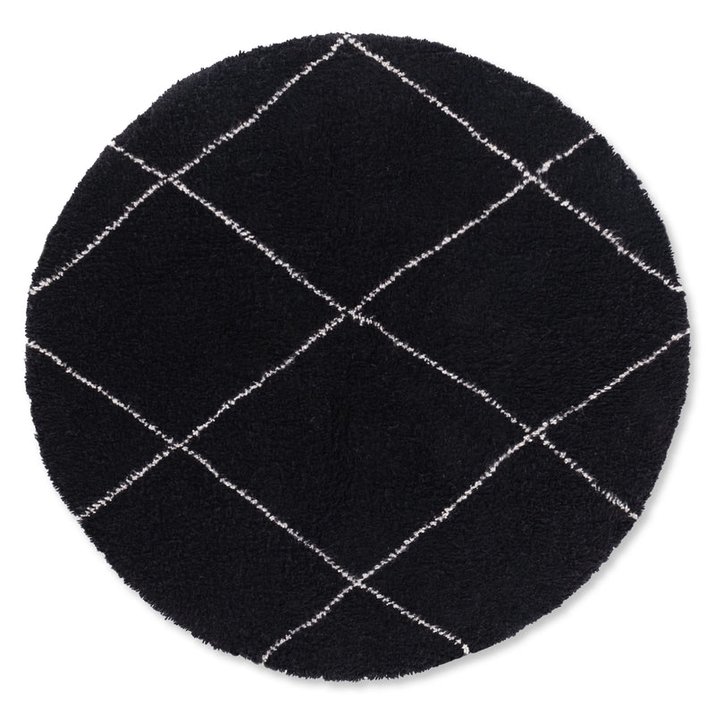 Tapis berbère rond noir losanges blanc - Sur mesure