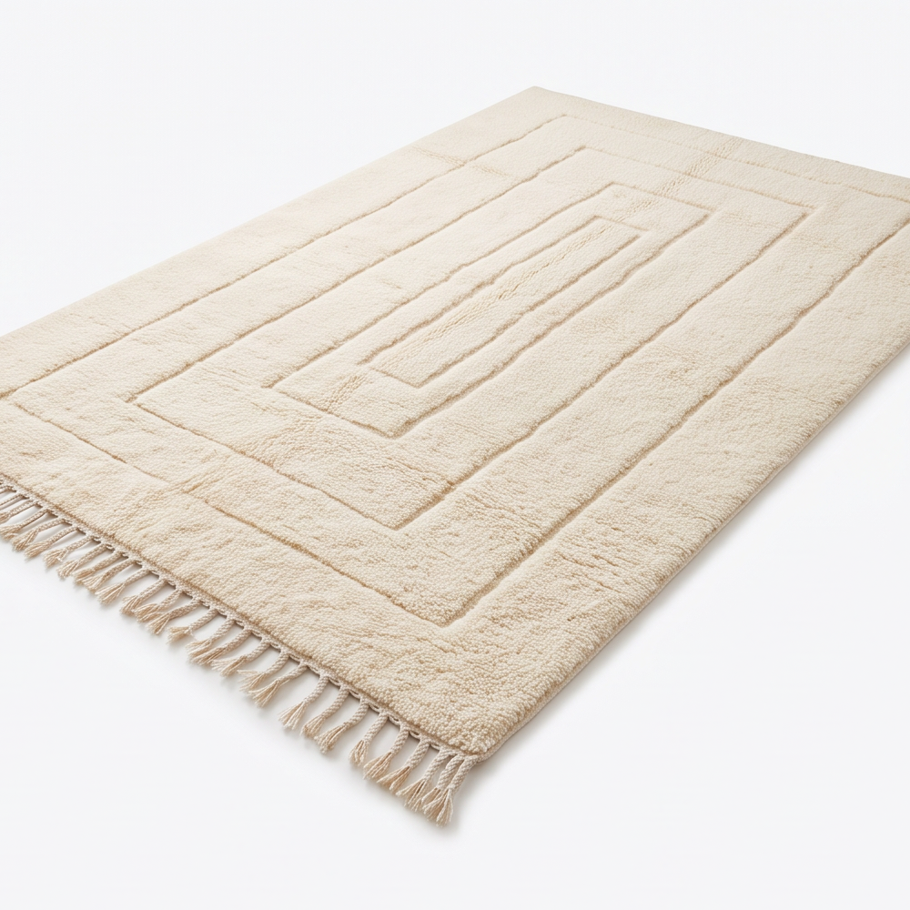 Vue en perspective du tapis Béni Ouarain écru
