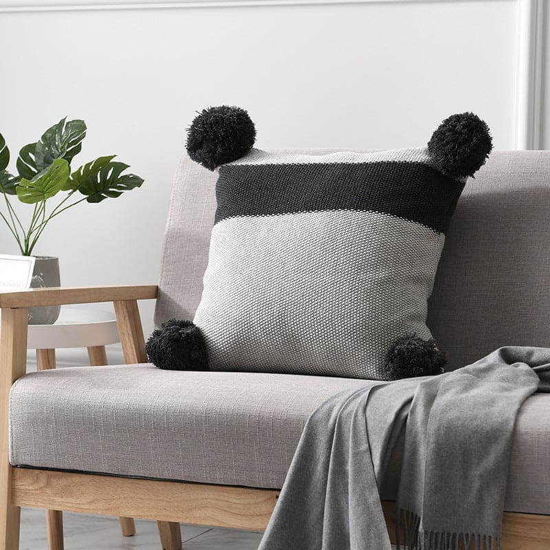 Coussin à pompon pour plaid Inspiration Berbère - Gris -