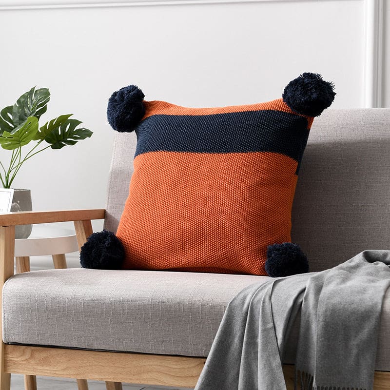 Coussin à pompon pour plaid Inspiration Berbère - Orange -