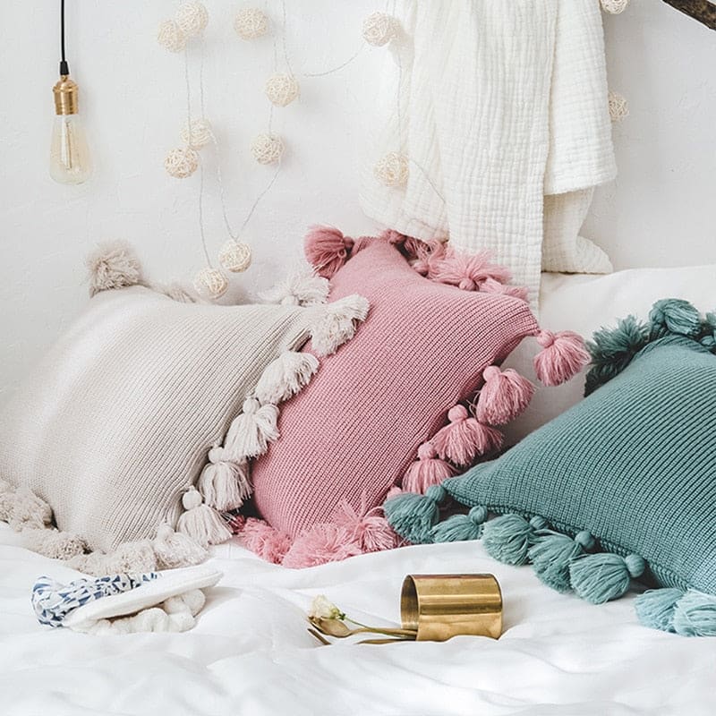 coussin pompon bohème