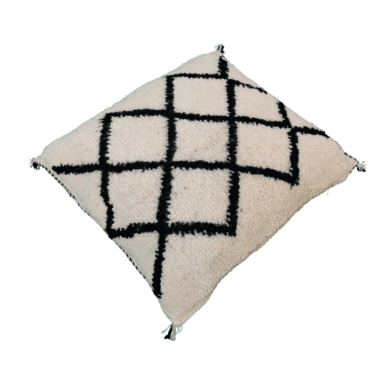 Coussin artisanal Blanc d'argent motif marocain