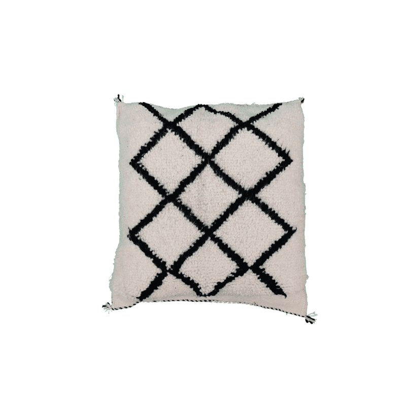 Coussin Blanc d'argent motif marocain fait main