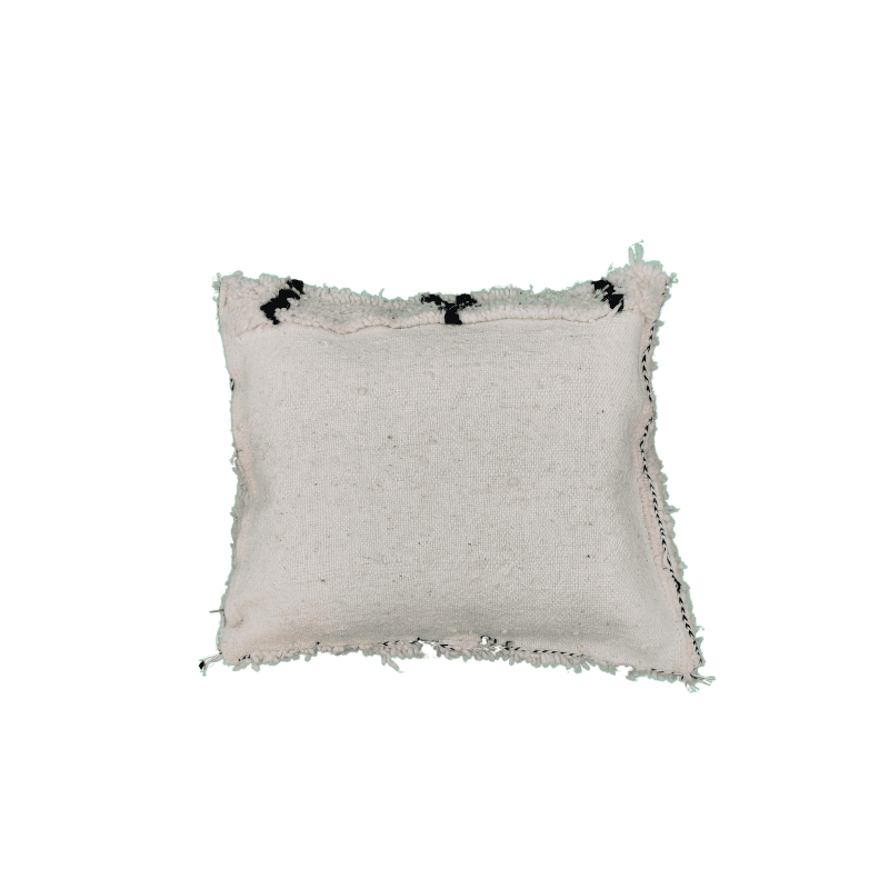 Coussin berbère blanc en laine et motif noir