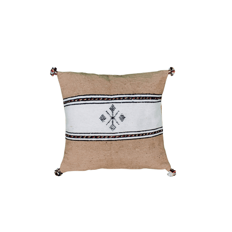 Coussin Berbère bicolore Sépia blanc en Coton ambiance boho chic