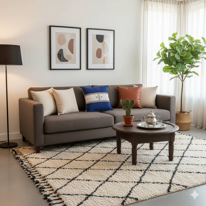 Coussin Berbère Bleu et Blanc en Coton