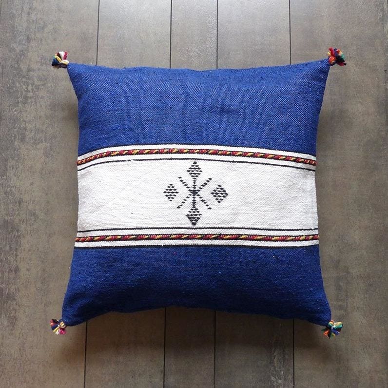 coussin berbere blanc et bleu