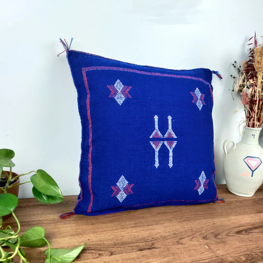Coussin berbère Bleu Sabra - MAZIR Décoration