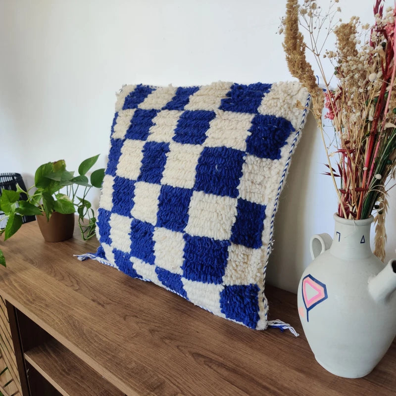 Coussin berbère carreau bleu - Bleu / Beni Ouarain - Coussin