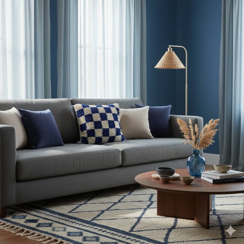 Coussin berbère damier bleu