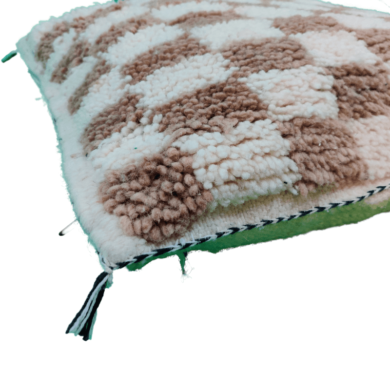 Coussin marocain blanc Sépia motif damier