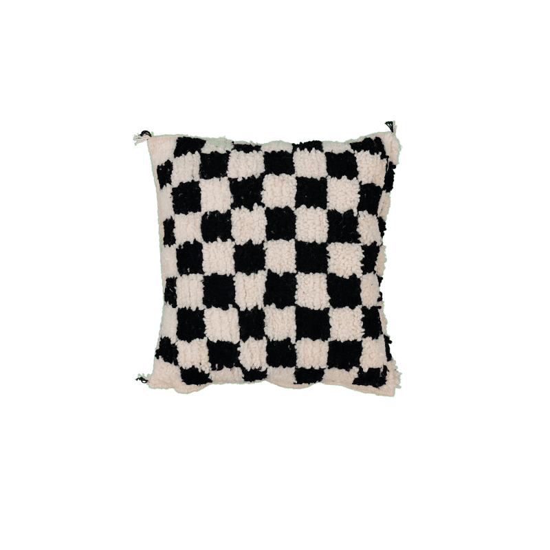 Coussin style Béni Ouarain noir de Jais au motif damier