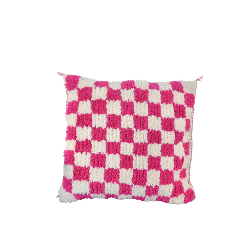 Coussin berbère carreaux roses - MAZIR Décoration