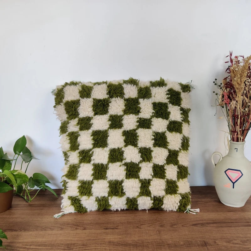 Coussin marocain carreaux verts nature - Vert / Beni Ouarain