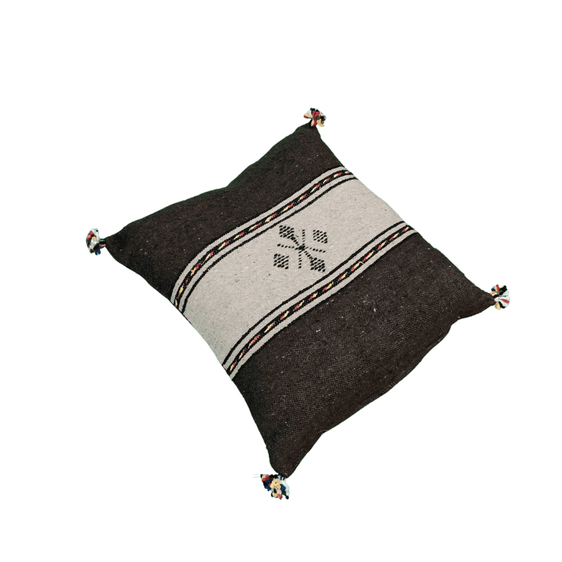 Coussin style Berbère gris taupe et Blanc