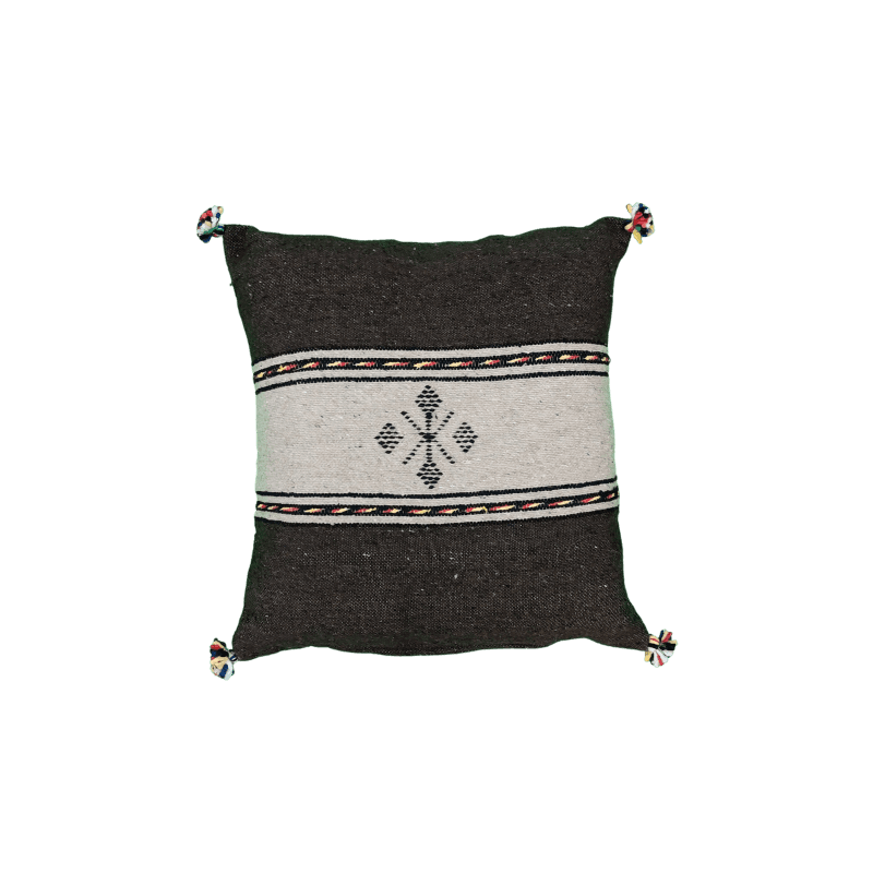 Coussin ethnique gris taupe et Blanc en Coton