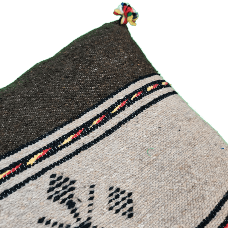 Coussin Berbère gris taupe et Blanc en Coton artisanal