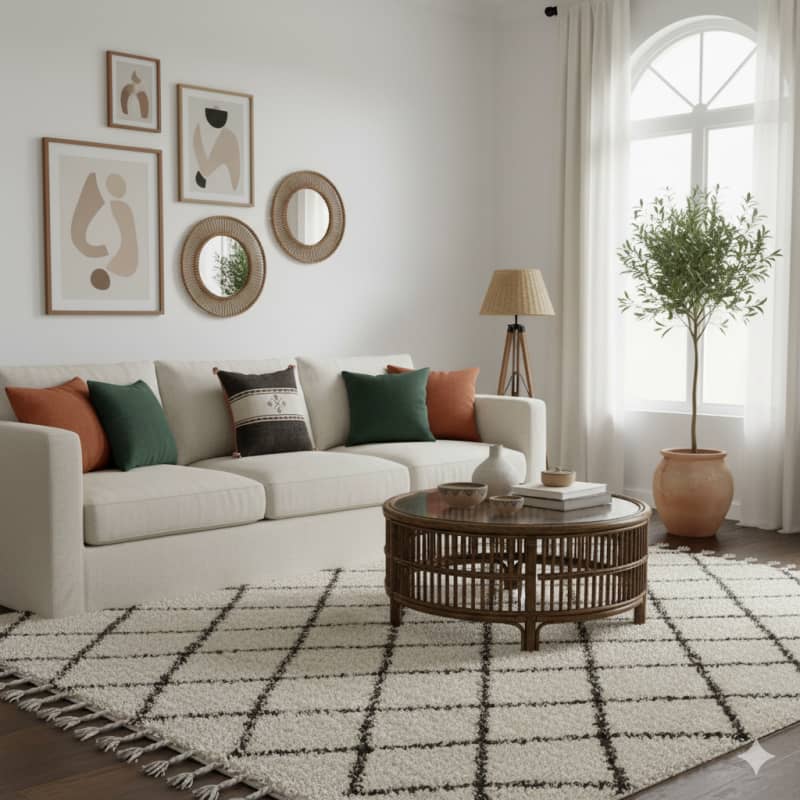 Coussin Berbère chocolat crème en Coton