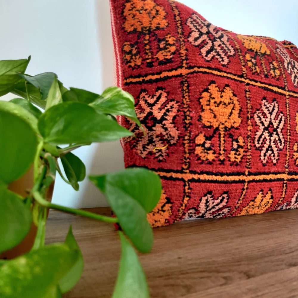 Coussin berbère ethnique rouge - MAZIR Décoration