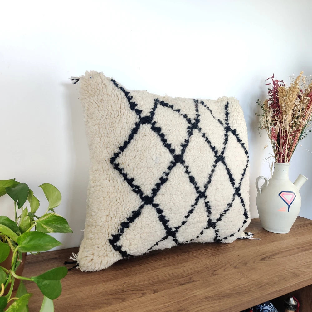 Coussin berbère losange Blanc et noir - MAZIR Décoration