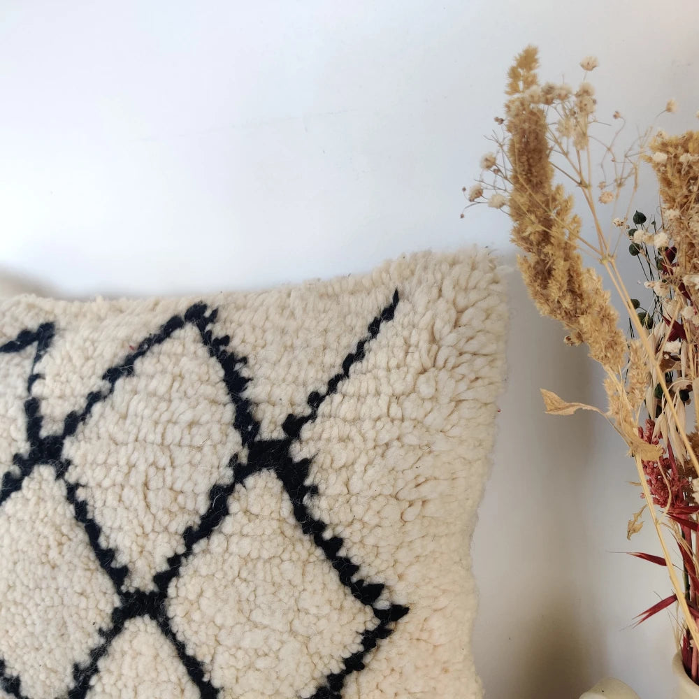 Coussin berbère losange Blanc et noir - MAZIR Décoration