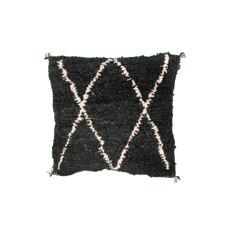 Coussin bohème Noir d'ivoire losange blanc