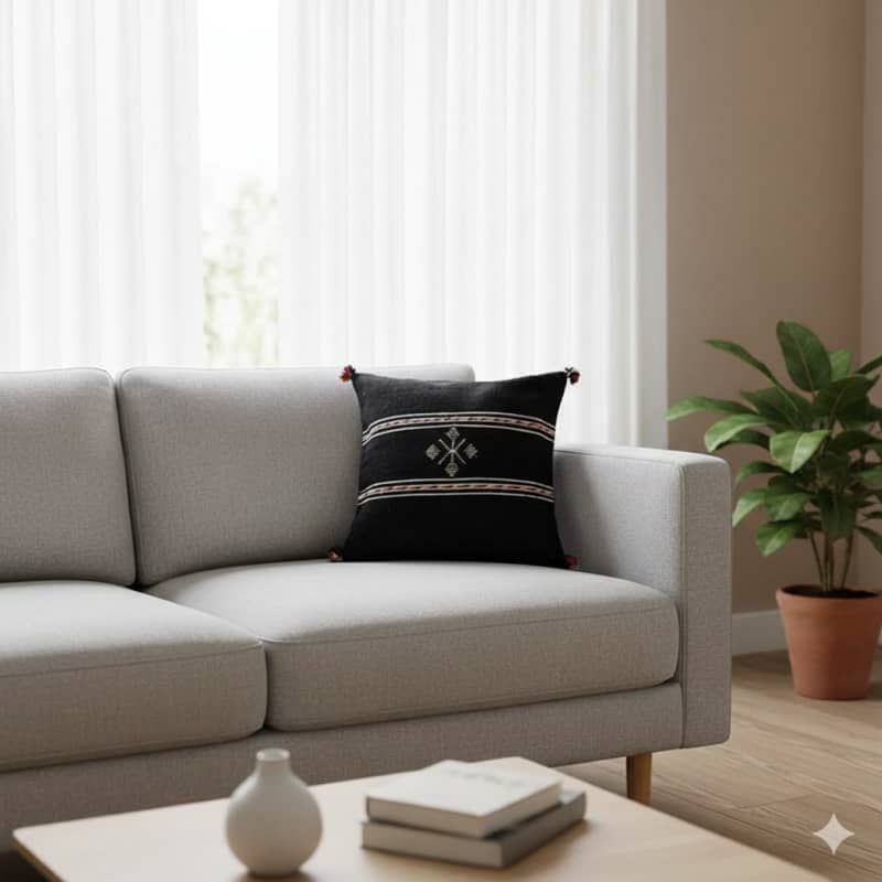 Coussin Berbère Noir en Coton