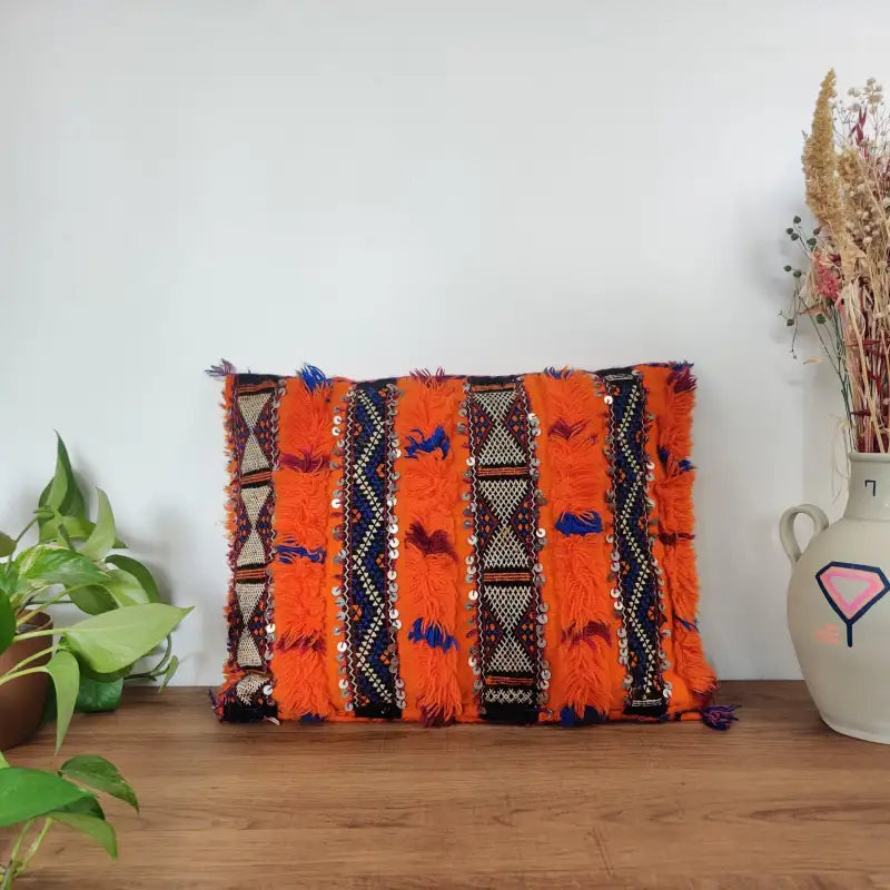 Coussin Kilim Berbère Orange Fait main