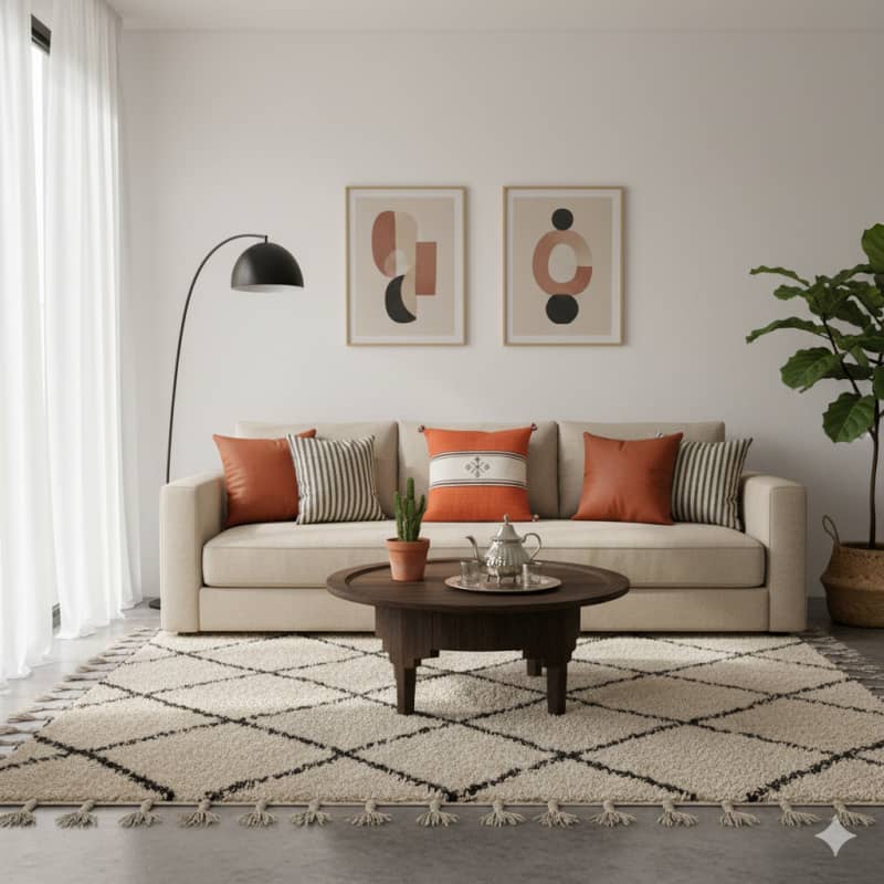 Coussin Berbère Orange et Blanc en Coton