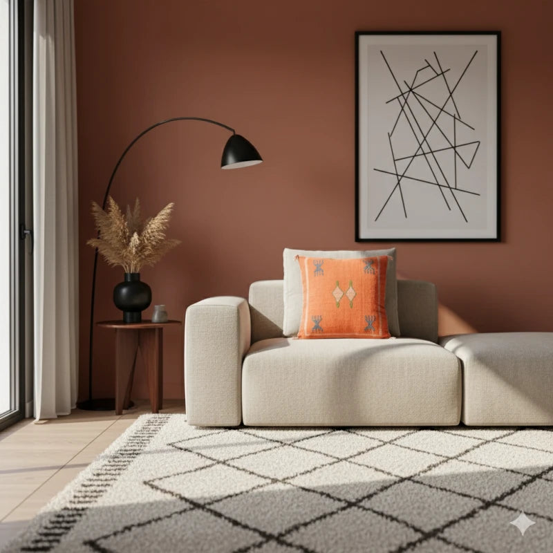 Coussin berbère orange motifs ethniques