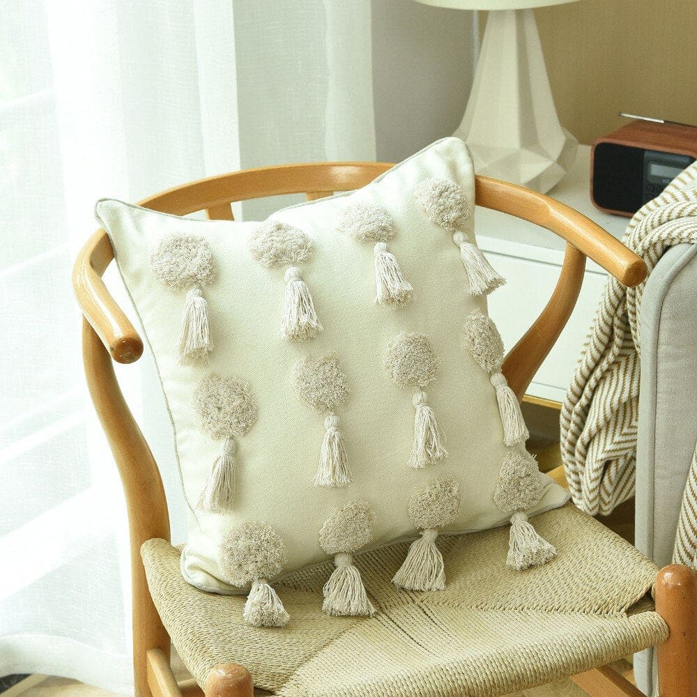 Coussin Bohème Ivoire à Esprit Berbère | MAZIR