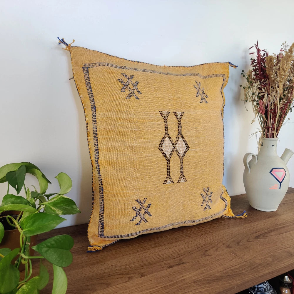 Coussin boheme Jaune en Soie de Cactus - MAZIR Décoration