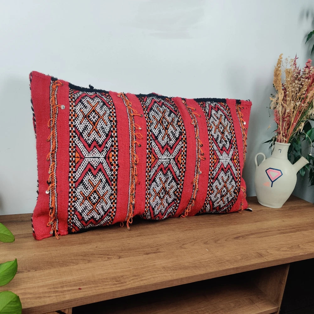 Coussin ethnique rouge berbère - MAZIR Décoration