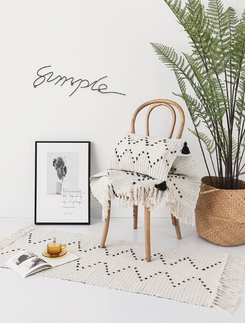 tapis et coussin berbère nordique blanc et noir - MAZIR