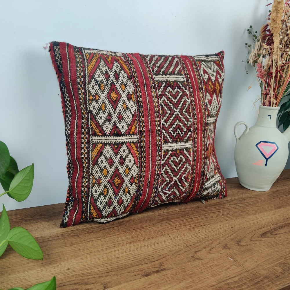 Coussin Kilim berbère Rouge et blanc Vintage - MAZIR Décoration