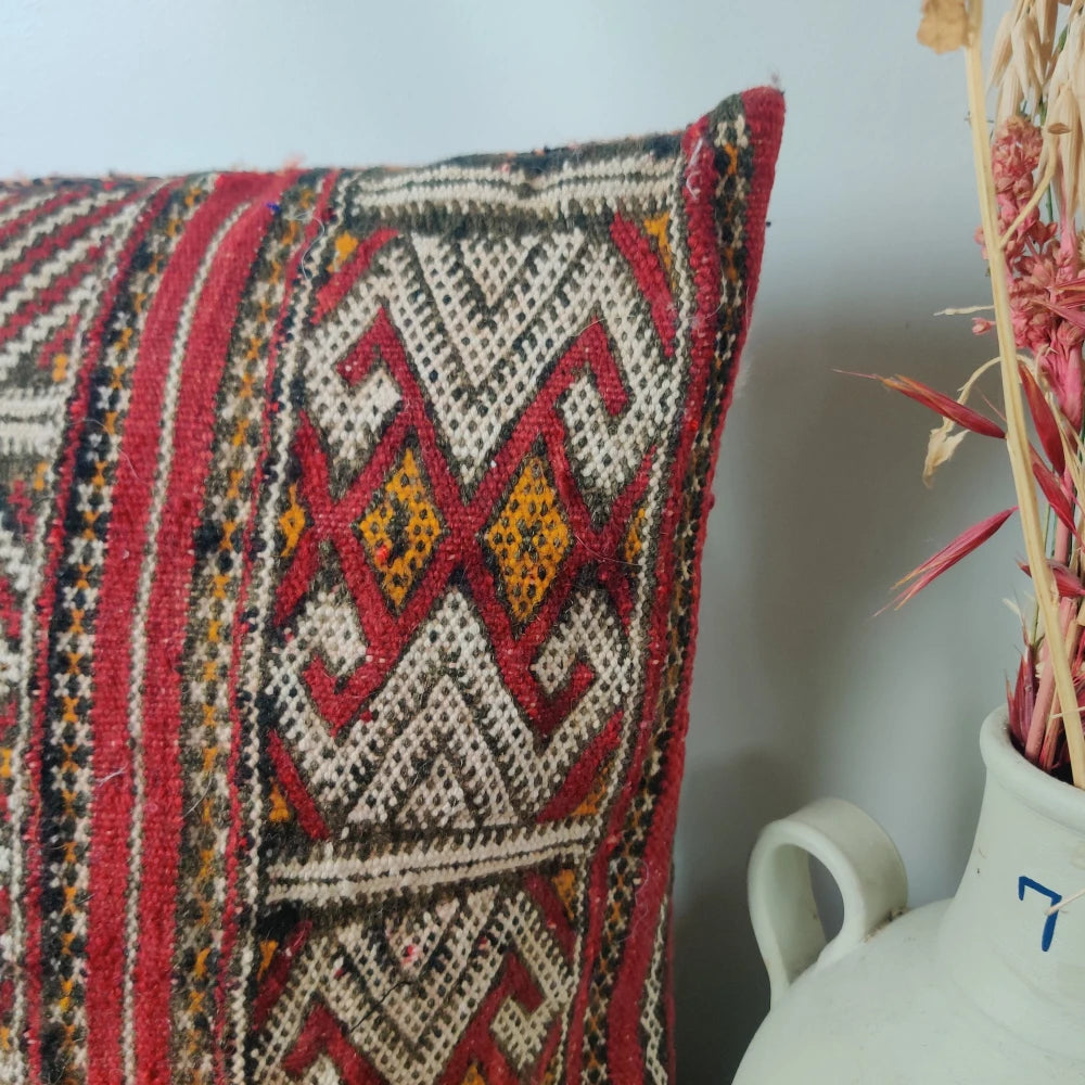 Coussin Kilim berbère Rouge et blanc Vintage - MAZIR Décoration