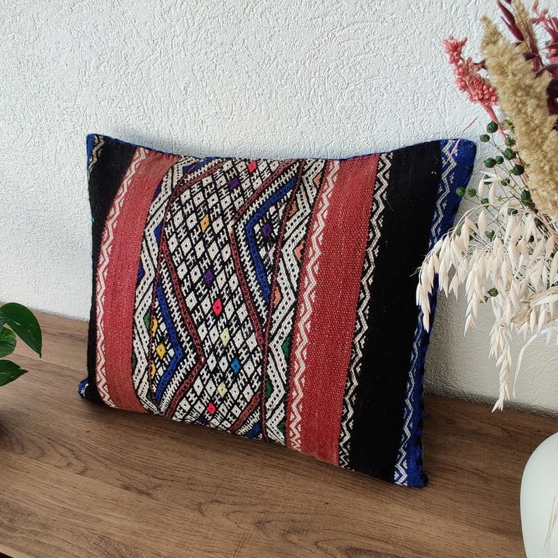 Coussin Kilim Berbère rouge Noir bleu - Coussin