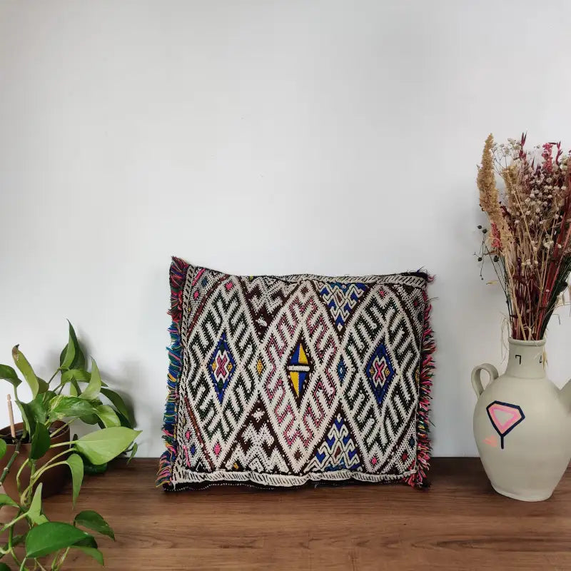 Coussin Kilim Blanc Marocain Fait main