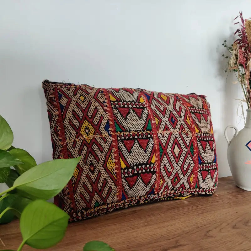 Vue angle 1 du Coussin Kilim Marocain Marron et Rouge motifs berbères