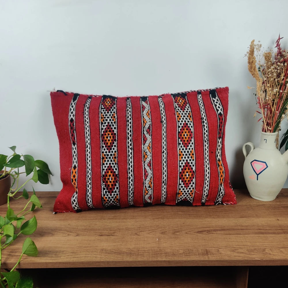 Coussin Kilim Rouge Motifs Ethniques - MAZIR Décoration